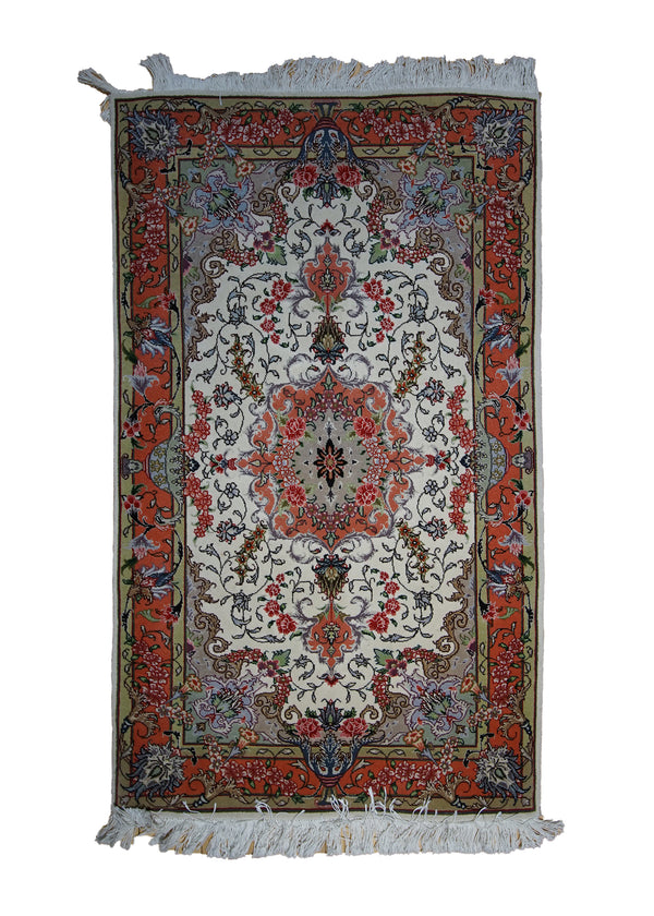 Persian Rug Tabriz Handmade Area Traditional 2'4"x3'10" (2x4) Whites/Beige Pink Floral Naghsh Design #A26313