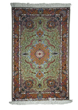 Persian Rug Tabriz Handmade Area Traditional 2'7"x3'9" (3x4) Green Pink Floral Naghsh Design #A26314