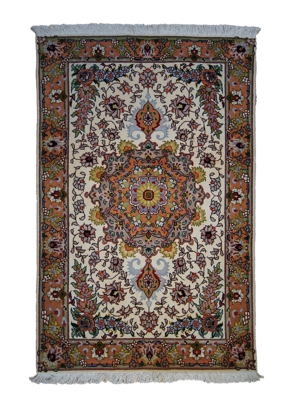 Persian Rug Tabriz Handmade Area Traditional 2'5"x3'10" (2x4) Whites/Beige Pink Floral Naghsh Design #A26325