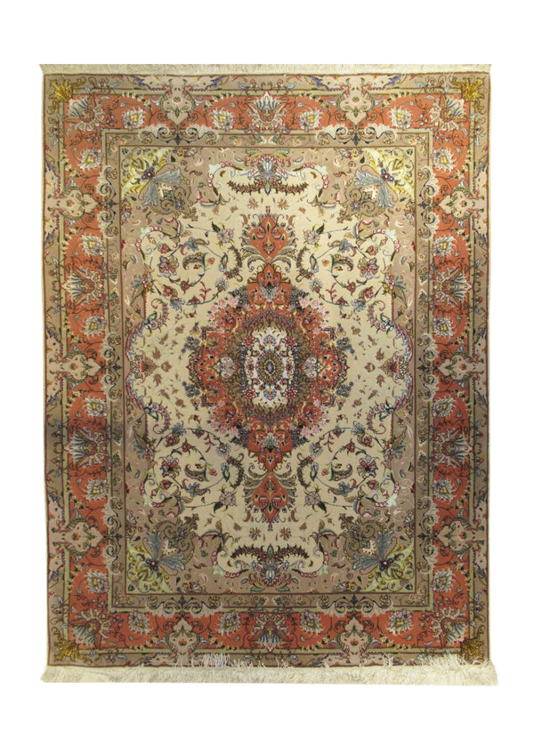 Persian Rug Tabriz Handmade Area Traditional 5'0"x6'9" (5x7) Whites/Beige Pink Floral Naghsh Design #A26332