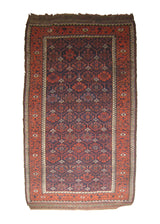 Persian Rug Baloch Handmade Area Tribal Antique 4'1"x8'2" (4x8) Blue Red Geometric Design #A26417