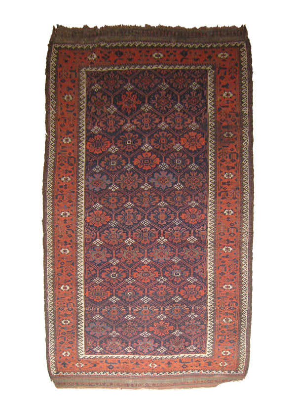 Persian Rug Baloch Handmade Area Tribal Antique 4'1"x8'2" (4x8) Blue Red Geometric Design #A26417