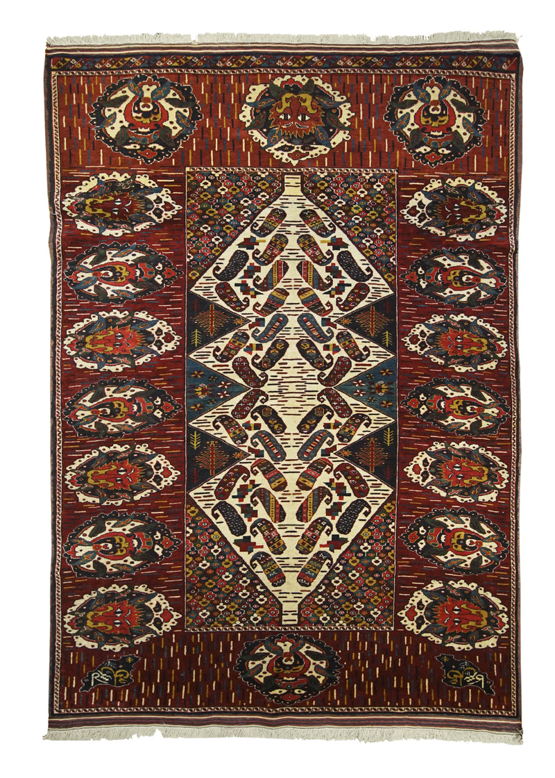 Persian Rug Quchan Handmade Area Tribal 4'3"x6'1" (4x6) Red Paisley/Boteh Design #A26444