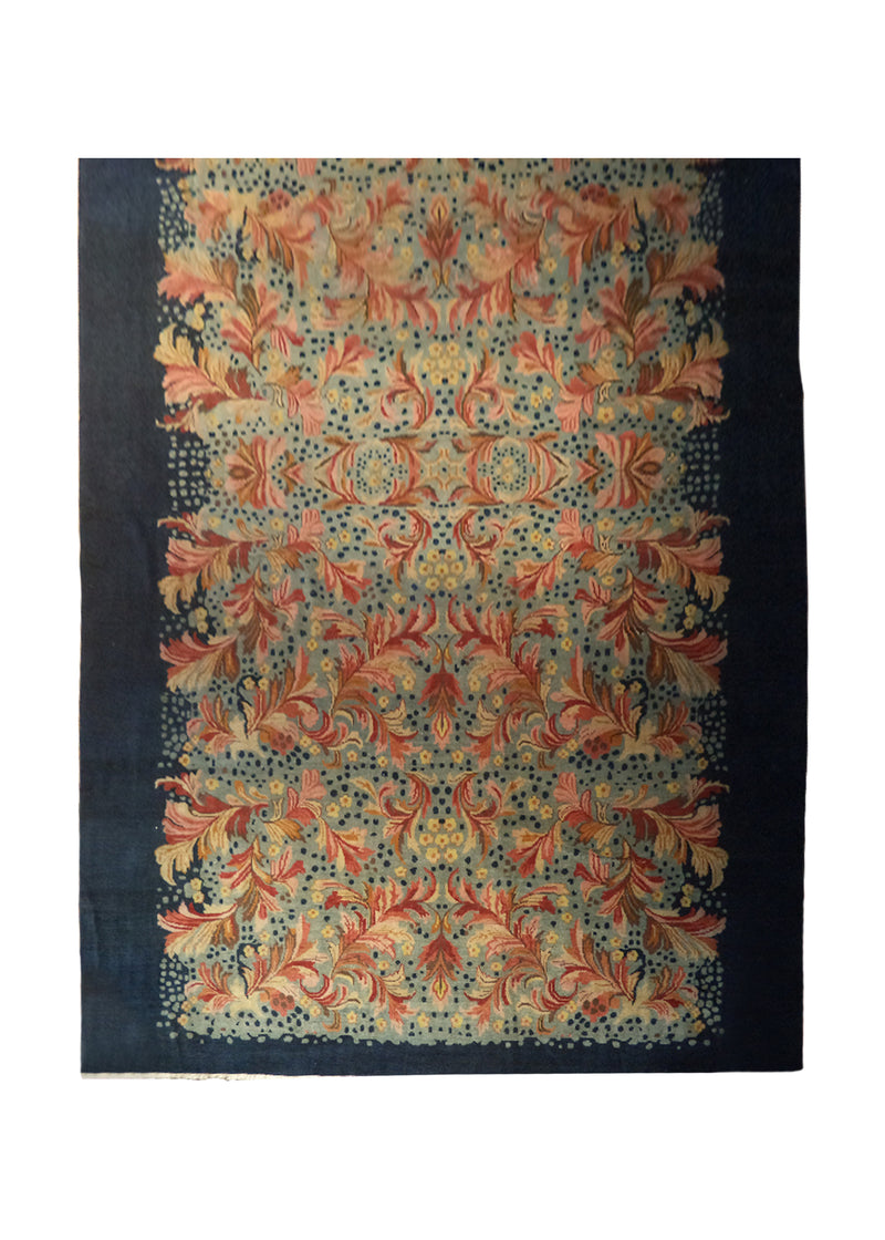 Oriental Rug Tibetan Handmade Area Traditional Antique 7'1"x12'0" (7x12) Blue Pink Floral Design #A26449