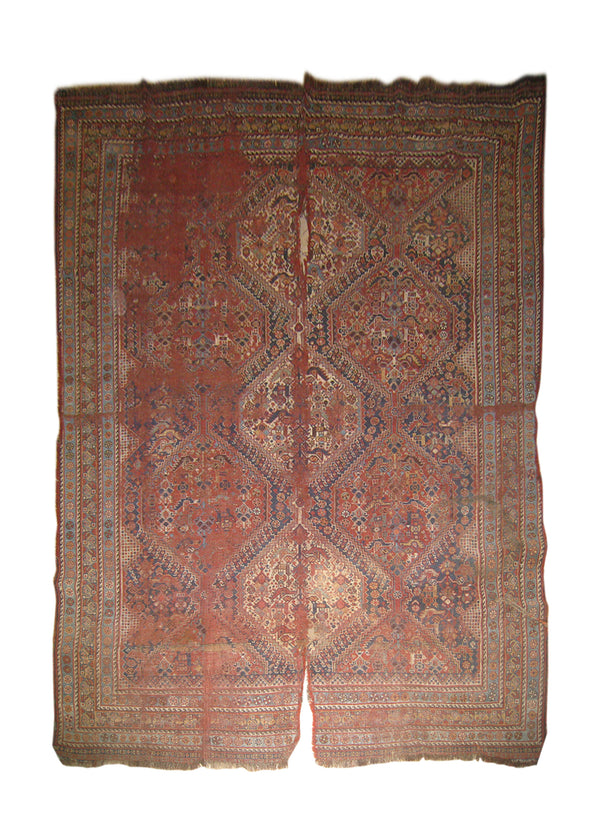 Persian Rug Ghashghaei Handmade Area Tribal Antique 5'0"x7'10" (5x8) Red Geometric Design #A26459