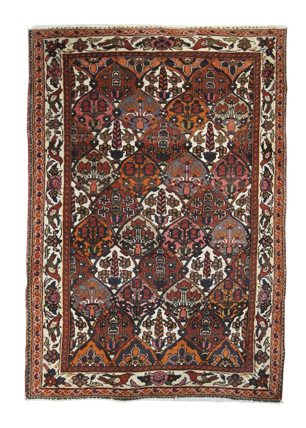 Persian Rug Bakhtiari Handmade Area Tribal 3'7"x5'1" (4x5) Red Garden Animals Design #A26460