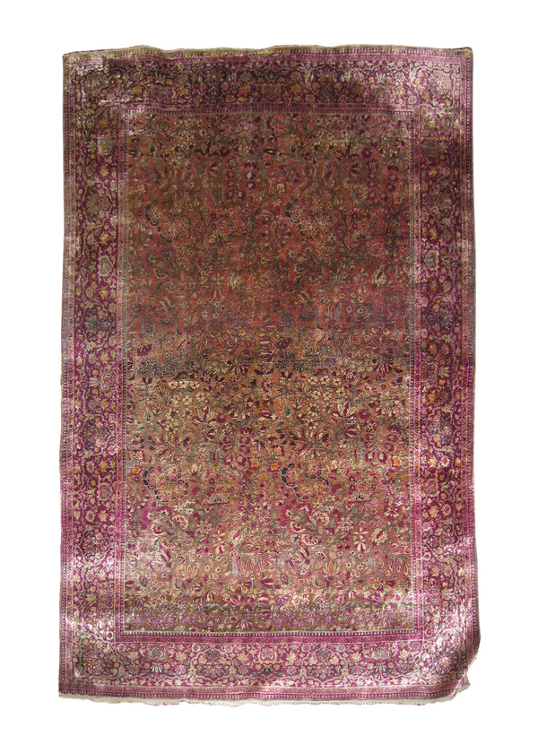 Persian Rug Mohtasham Kashan Handmade Area Traditional Antique 4'3"x6'7" (4x7) Whites/Beige Purple Floral Design #A26494