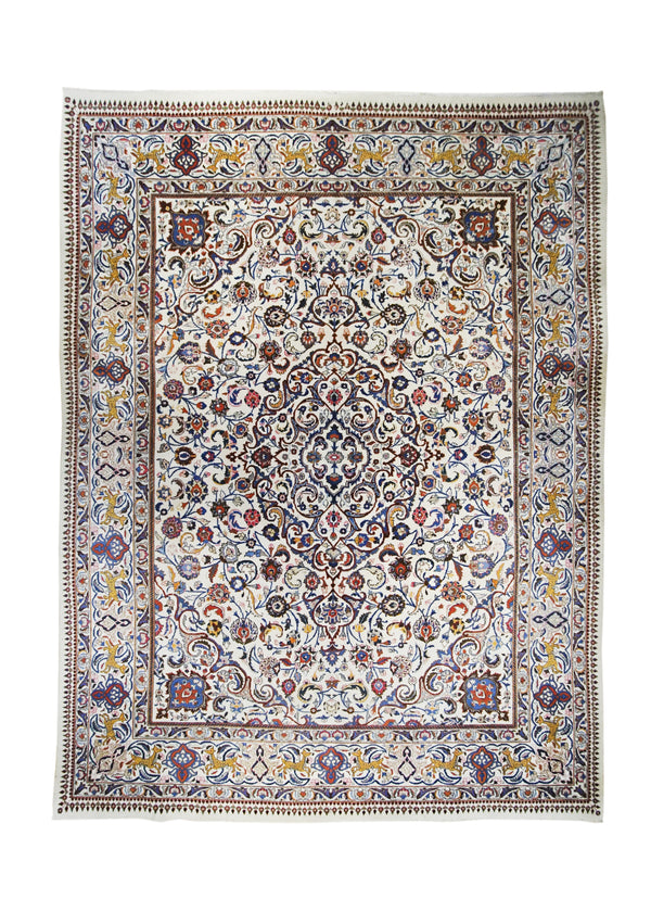 Persian Rug Mashhad Handmade Area Traditional 10'0"x12'9" (10x13) Whites/Beige Blue Floral Design #A26517