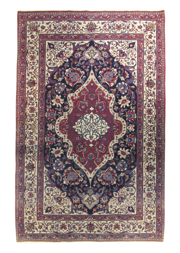 Persian Rug Isfahan Handmade Area Traditional Antique 4'9"x7'5" (5x7) Blue Whites/Beige Red Floral Design #A26526