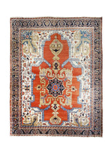 Persian Rug Serapi Handmade Area Tribal Antique 11'4"x14'4" (11x14) Red Blue Whites/Beige Geometric Design #A26546