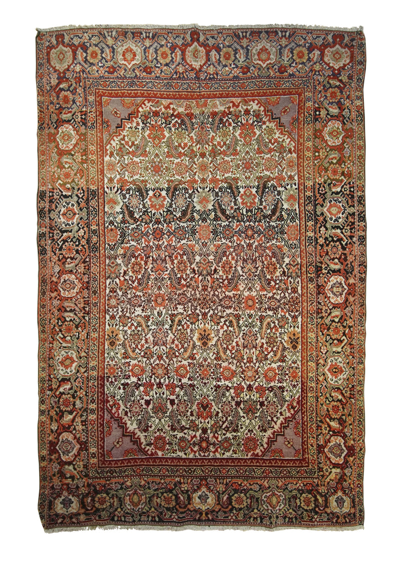 Persian Rug Senneh Handmade Area Traditional Antique 4'6"x6'7" (5x7) Whites/Beige Red Floral Design #A26593