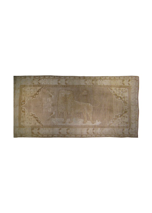 Oriental Rug Turkish Handmade Area Traditional 5'2"x9'4" (5x9) Blue Whites/Beige Animals Pictorial Design #A26610