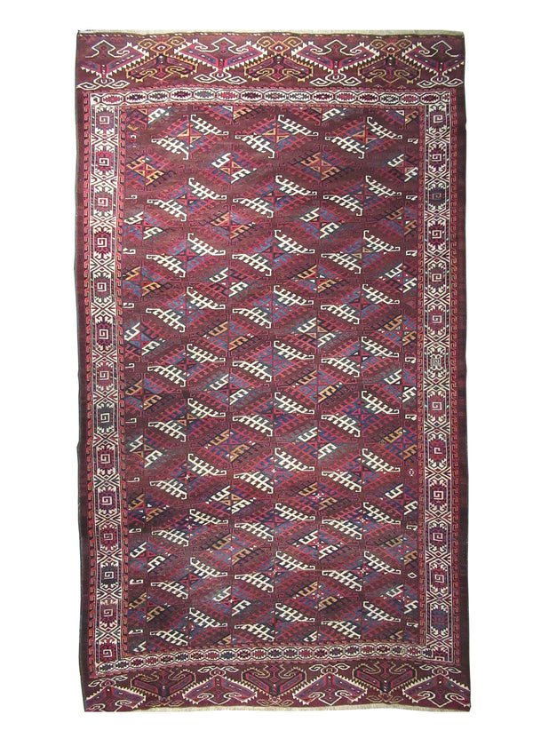 Oriental Rug Turkmen Handmade Area Tribal Antique 6'7"x10'10" (7x11) Red Yamud Geometric Design #A26618