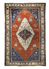 Persian Rug Bakhshayesh Handmade Area Tribal Antique 9'4"x13'5" (9x13) Red Whites/Beige Blue Geometric Design #A26637
