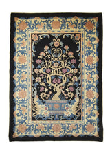 Oriental Rug Chinese Handmade Area Traditional Antique 3'7"x4'11" (4x5) Blue Whites/Beige Fetti Tree of Life Design #A26648