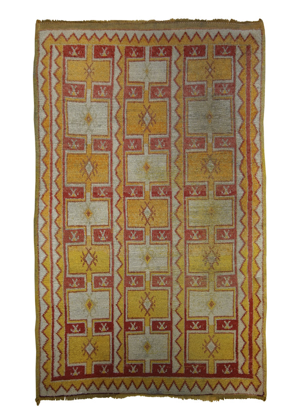 Oriental Rug Moroccan Handmade Area Tribal Antique 3'11"x6'1" (4x6) Yellow/Gold Red Geometric Design #A26649