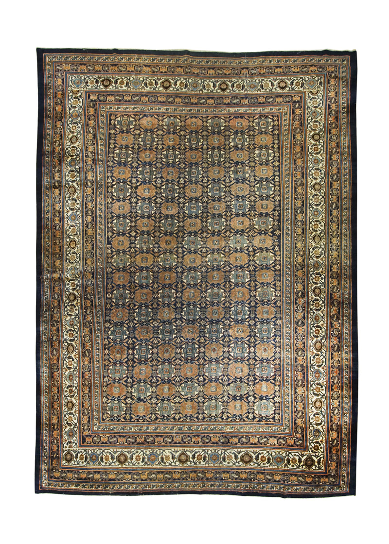 Persian Rug Bibikabad Handmade Area Tribal Antique 10'3"x13'4" (10x13) Blue Orange Geometric Design #A26657