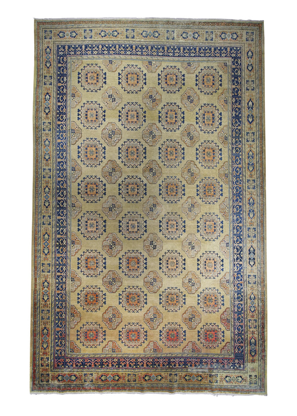 Oriental Rug Chinese Handmade Area Traditional Antique 9'5"x14'8" (9x15) Whites/Beige Blue Khotan Geometric Design #A26659