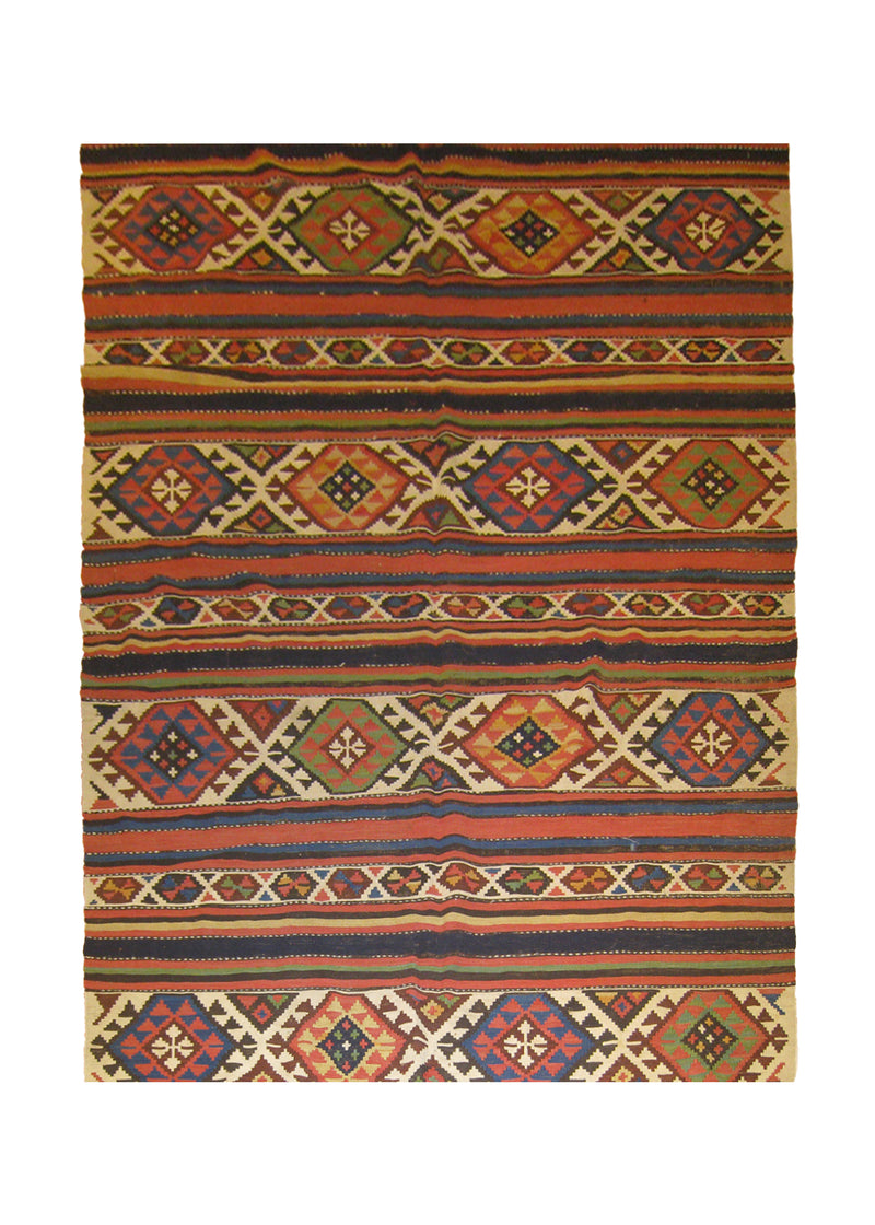 Caucasian Rug Shirvan Handmade Area Tribal Antique 4'11"x9'0" (5x9) Multi-color Red Kilim Geometric Design #A26682