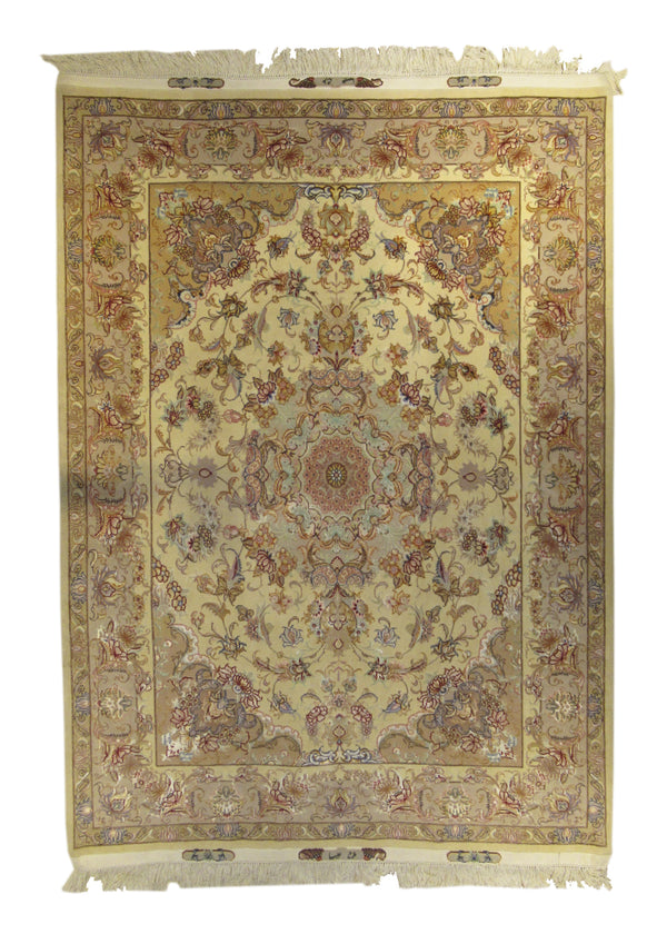 Persian Rug Tabriz Handmade Area Traditional 5'2"x7'0" (5x7) Whites/Beige Pink Naghsh Floral Design #A26694