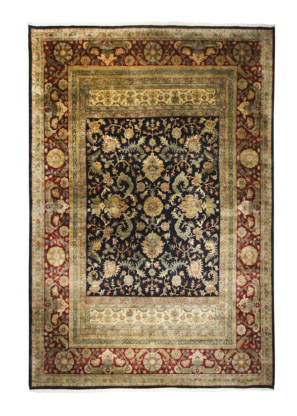 Oriental Rug Indian Handmade Area Transitional 10'3"x14'10" (10x15) Black Red Yellow/Gold Tea Washed Floral Design #A26701