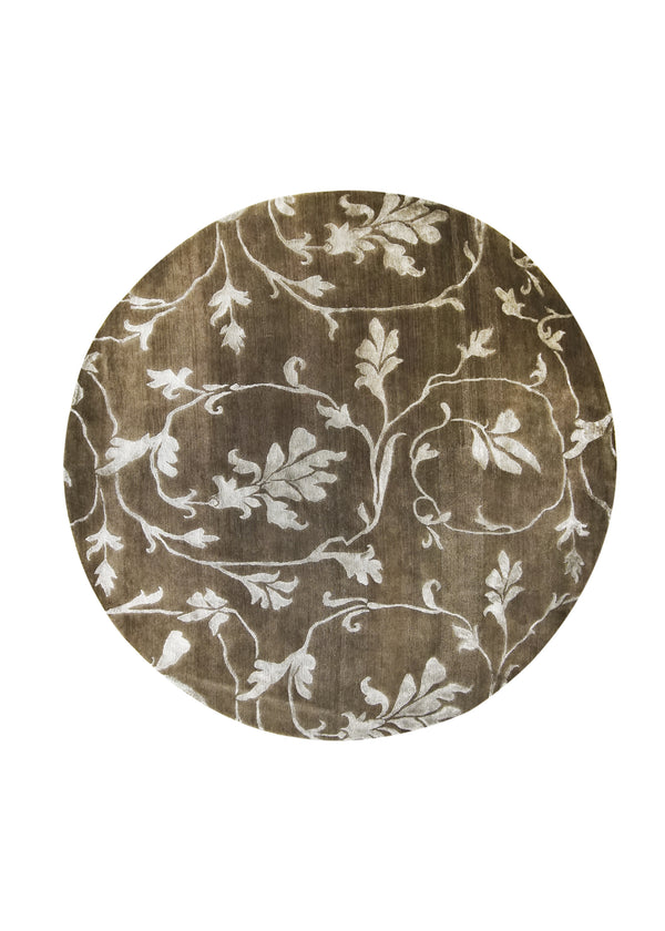 Oriental Rug Indian Handmade Round Transitional 7'10"x7'10" (8x8) Brown Tea Washed Floral Design #A26730