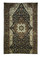 Oriental Rug Indian Handmade Area Traditional 2'7"x3'10" (3x4) Black Red Whites/Beige Kashan Floral Partition Design #A26764