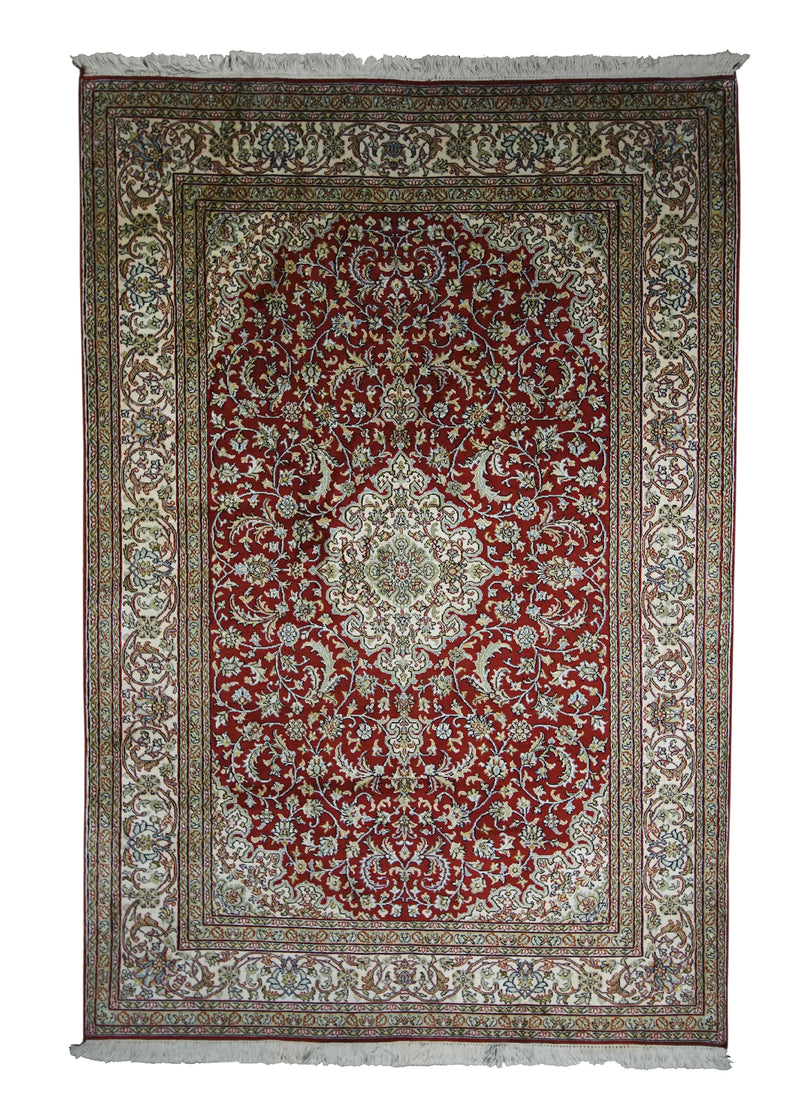 Oriental Rug Chinese Handmade Area Traditional 4'11"x6'0" (5x6) Red Whites/Beige Kashan Floral Design #A26772
