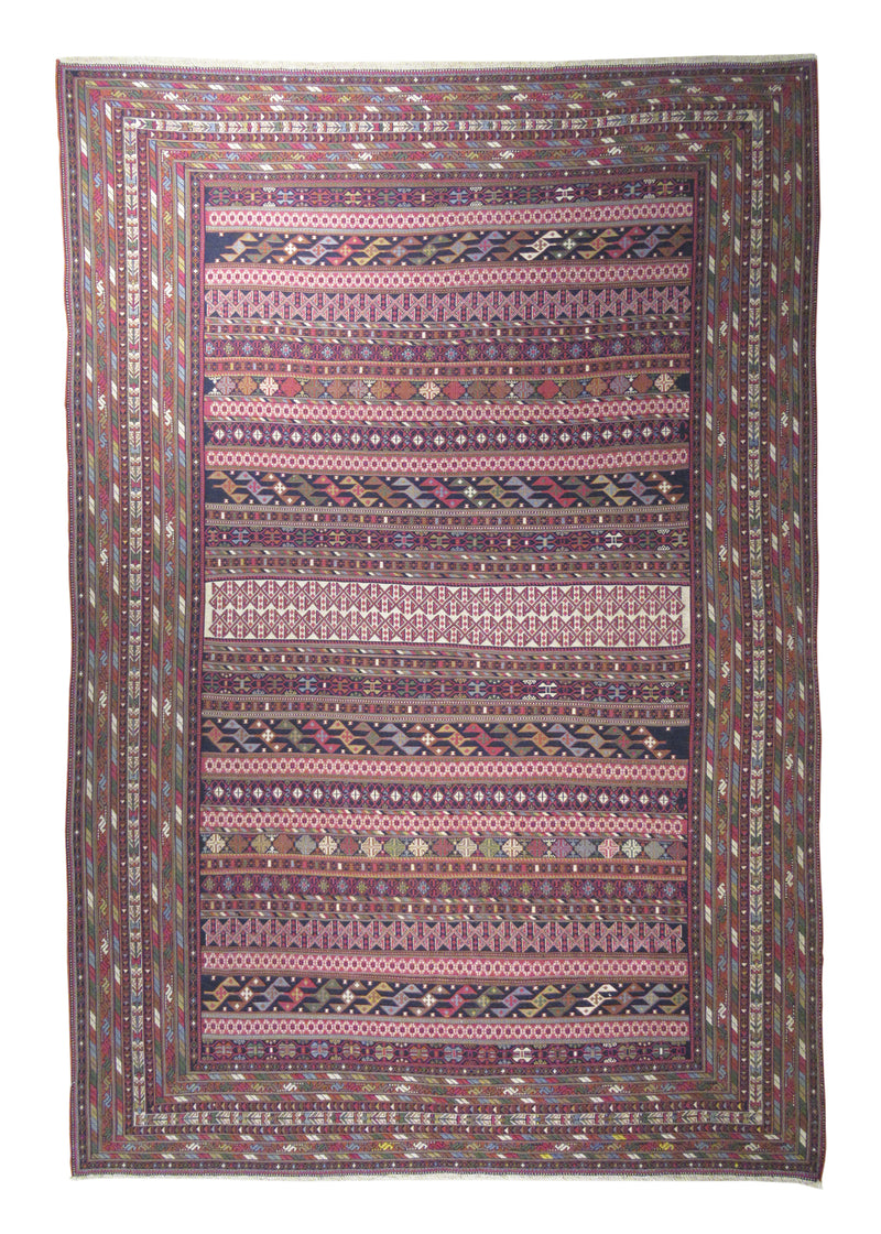 Persian Rug Sirjan Handmade Area Tribal 6'6"x9'8" (7x10) Multi-color Red Kilim Geometric Design #A26855