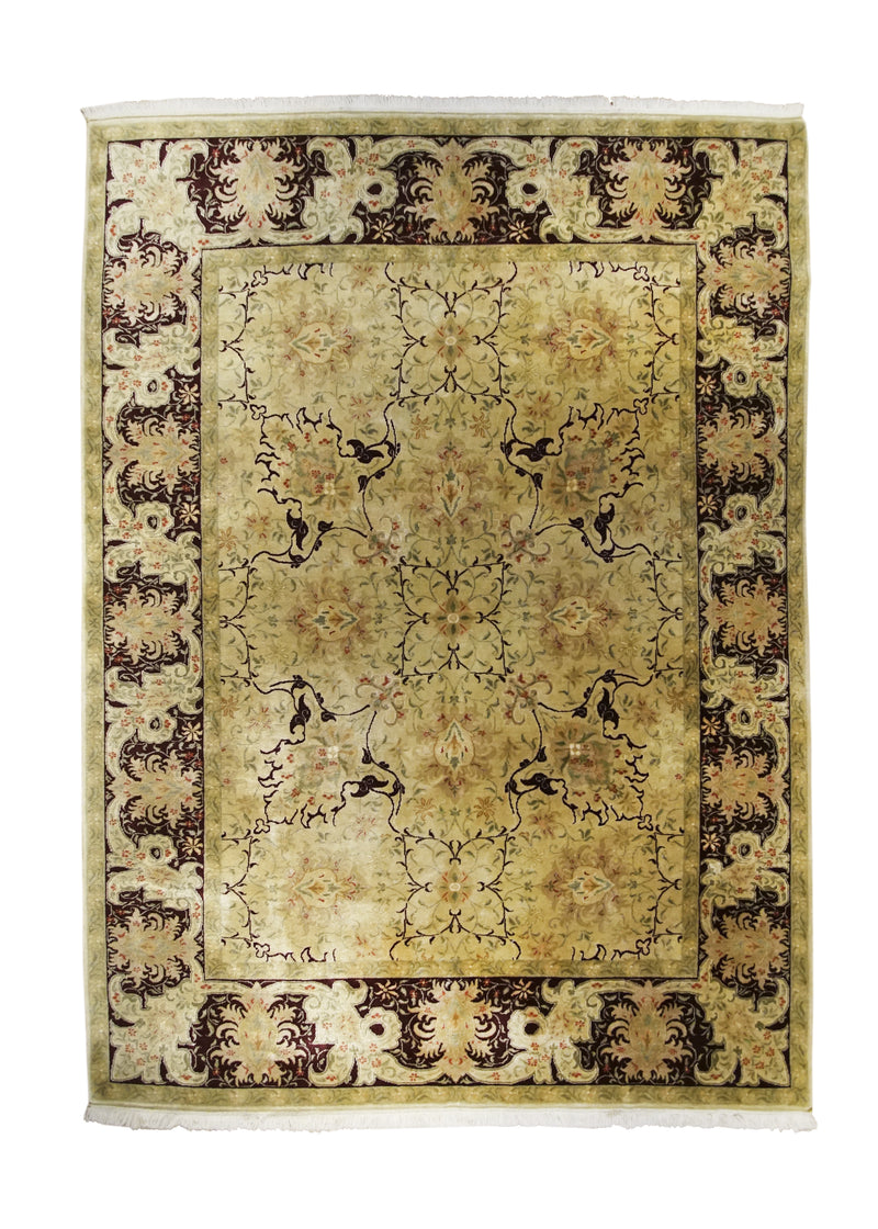 Oriental Rug Turkish Handmade Area Transitional 7'10"x10'1" (8x10) Yellow/Gold Black Oushak Floral Design #A26867