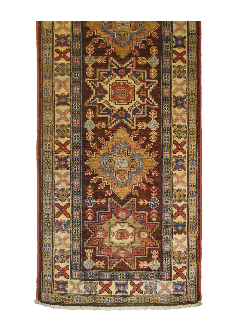 Oriental Rug Pakistani Handmade Area Transitional Tribal 2'5"x5'11" (2x6) Brown Ghazni Kazak Geometric Design #A26871