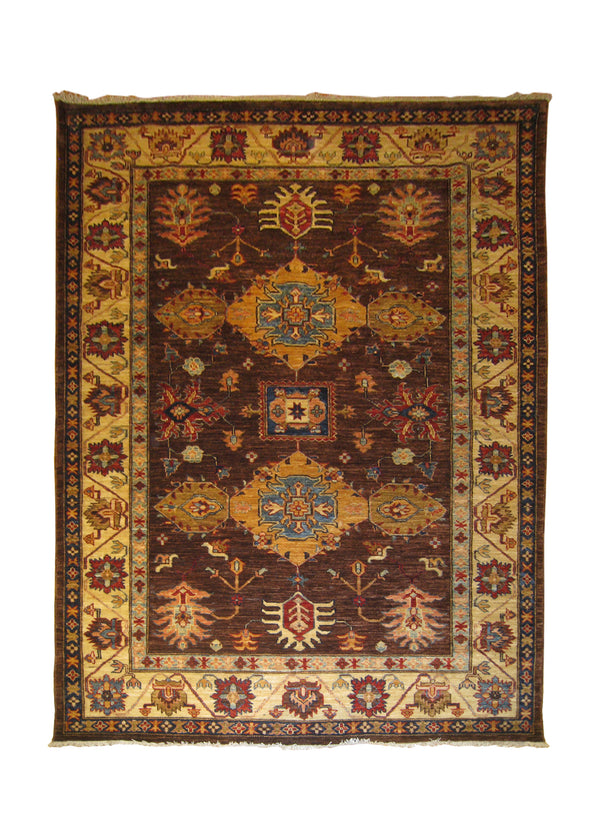 Oriental Rug Pakistani Handmade Area Transitional Tribal 5'1"x6'10" (5x7) Brown Ghazni Kazak Geometric Design #A26887