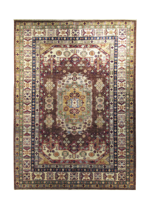 Oriental Rug Pakistani Handmade Area Transitional Tribal 5'0"x6'11" (5x7) Brown Ghazni Kazak Geometric Design #A26891