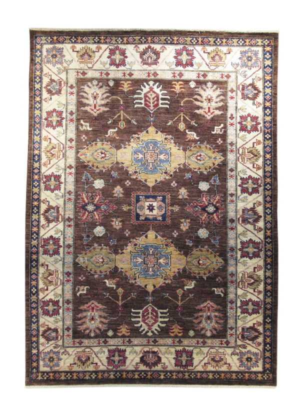 Oriental Rug Pakistani Handmade Area Transitional Tribal 5'0"x6'9" (5x7) Brown Ghazni Kazak Geometric Design #A26892