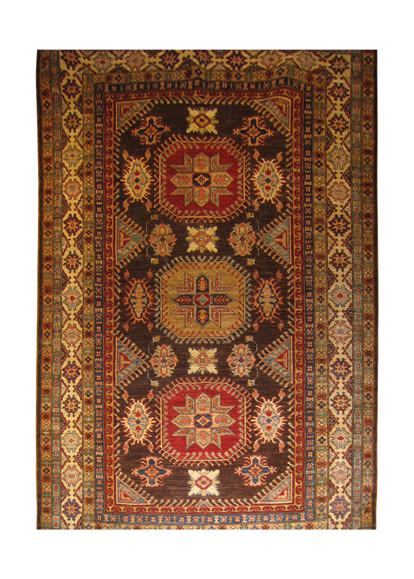 Oriental Rug Pakistani Handmade Area Transitional Tribal 5'10"x9'3" (6x9) Brown Ghazni Kazak Geometric Design #A26901
