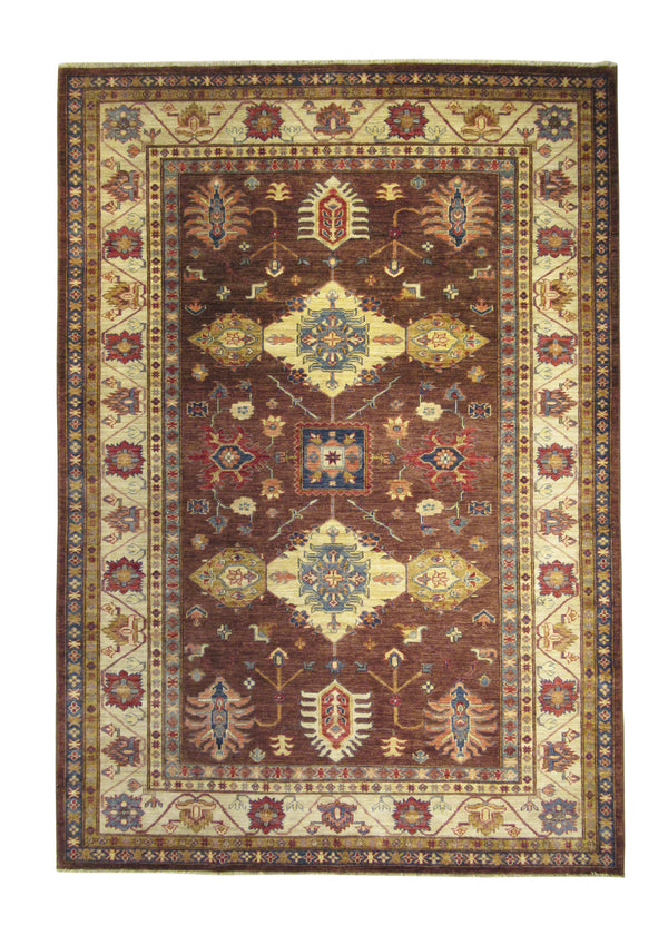 Oriental Rug Pakistani Handmade Area Transitional Tribal 6'1"x8'6" (6x9) Brown Ghazni Kazak Geometric Design #A26904