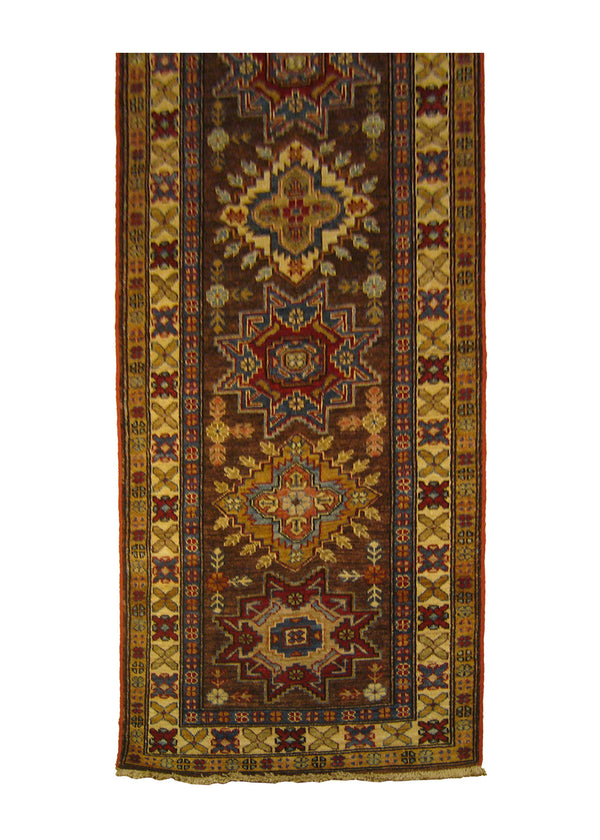 Oriental Rug Pakistani Handmade Runner Transitional Tribal 2'5"x8'7" (2x9) Brown Ghazni Kazak Geometric Design #A26907