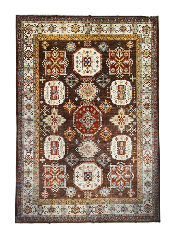 Oriental Rug Pakistani Handmade Area Transitional Tribal 10'1"x14'6" (10x15) Brown Ghazni Kazak Geometric Design #A26925