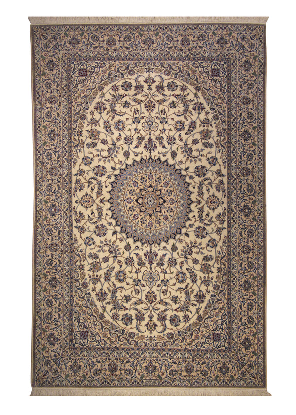 Persian Rug Nain Handmade Area Traditional 5'3"x7'10" (5x8) Whites/Beige Blue Floral Design #A26939