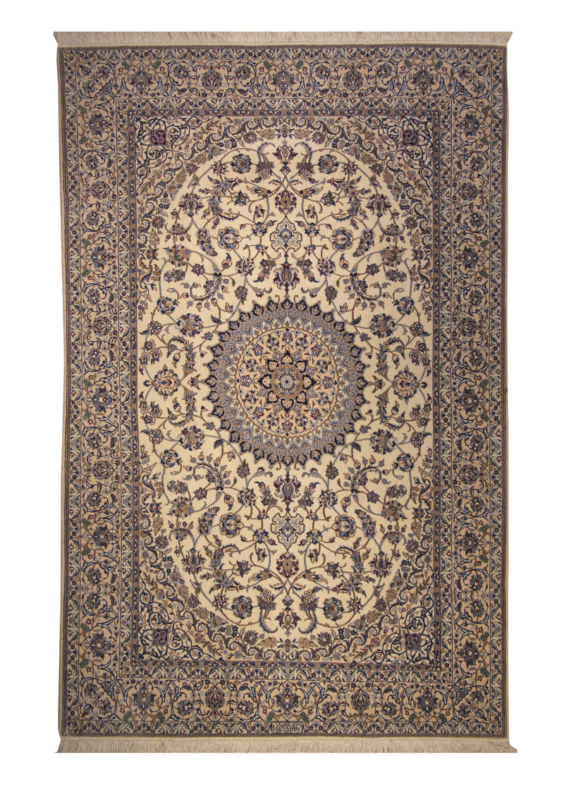 Persian Rug Nain Handmade Area Traditional 5'3"x7'10" (5x8) Whites/Beige Blue Floral Design #A26939