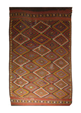 Oriental Rug Afghan Handmade Area Tribal 7'0"x13'4" (7x13) Red Multi-color Kilim Geometric Design #A26943