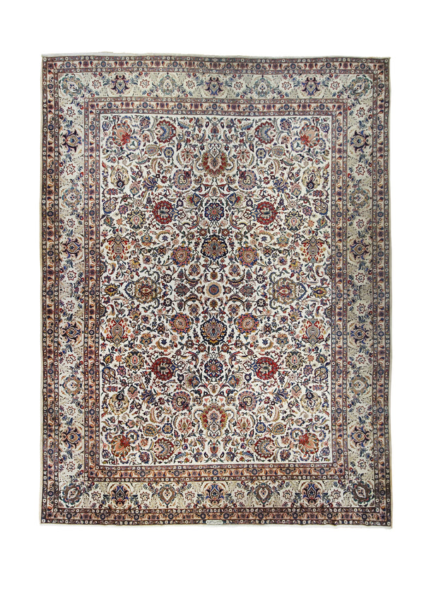 Persian Rug Kashan Handmade Area Traditional 10'2"x13'8" (10x14) Whites/Beige Shah Abbasi Floral Design #A26990