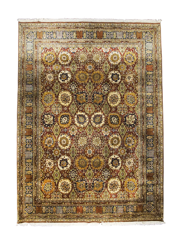 Oriental Rug Indian Handmade Area Transitional 8'11"x12'3" (9x12) Red Yellow/Gold Tea Washed Garden Design #A26999