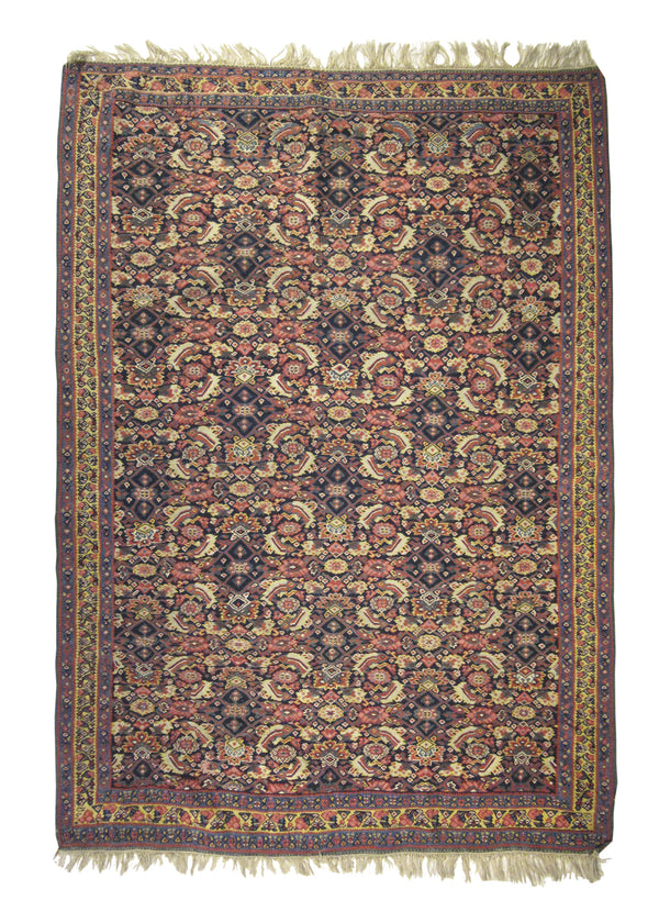 Persian Rug Sanandaj Handmade Area Tribal Antique 4'7"x6'5" (5x6) Blue Red Yellow/Gold Kilim Floral Design #A27004