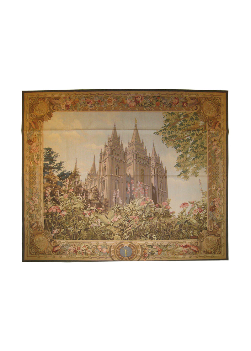 Oriental Rug Chinese Handmade Area Traditional 5'2"x6'0" (5x6) Blue Brown Tapestry The Temple Pictorial Design #A27011