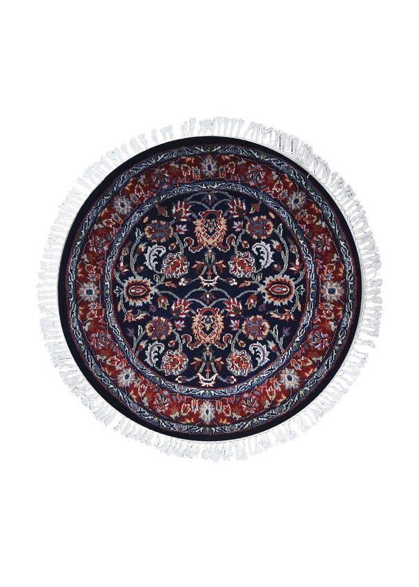 Oriental Rug Indian Handmade Round Traditional 3'3"x3'1" (3x3) Blue Red Floral Design #A27022