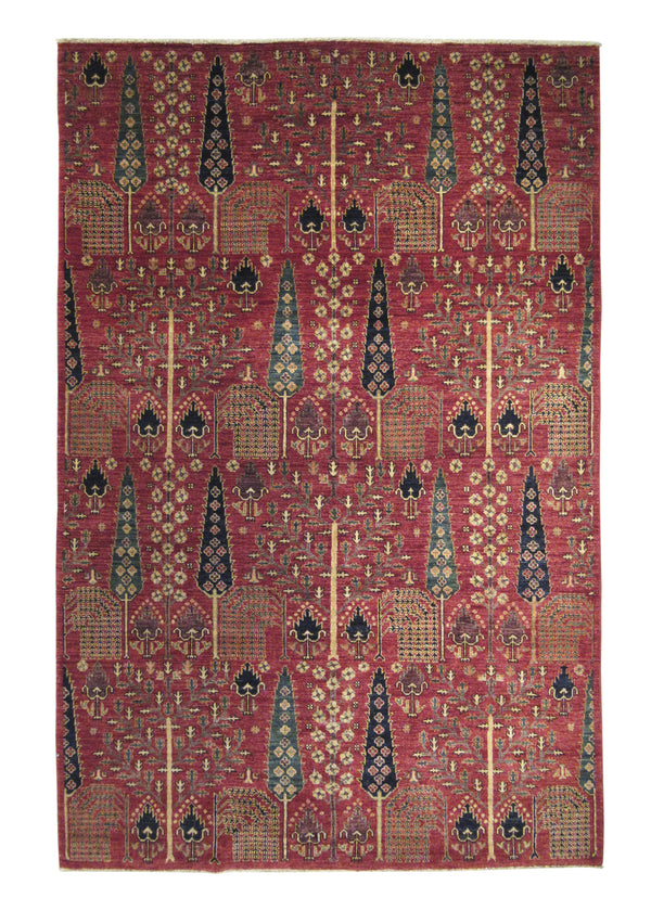 Oriental Rug Pakistani Handmade Area Transitional 5'8"x8'10" (6x9) Red Ariana Tree of Life Nooristan Bakhshayesh Design #A27034