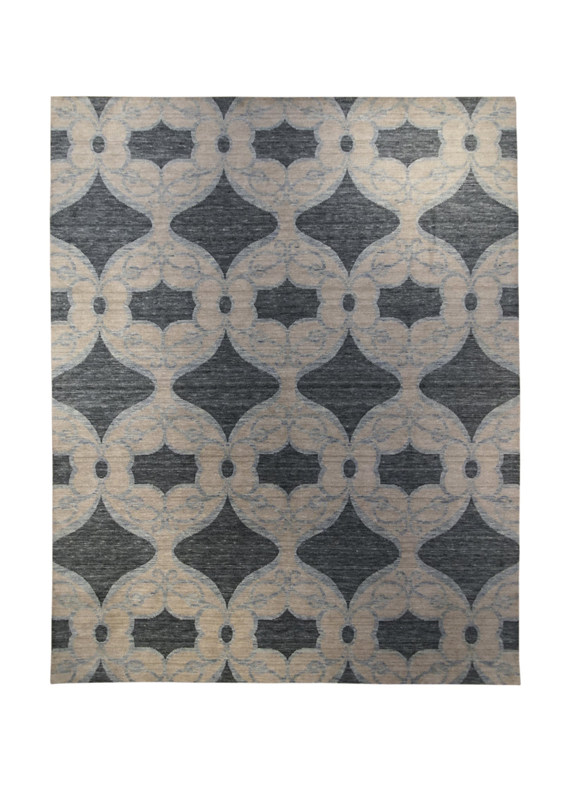 Oriental Rug Indian Handmade Area Transitional 7'11"x9'11" (8x10) Gray Whites/Beige Geometric Design #A27069