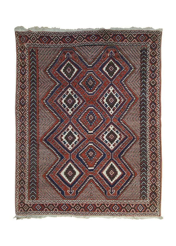 Persian Rug Afshar Handmade Area Tribal 3'4"x4'7" (3x5) Red Blue Geometric Design #A27181