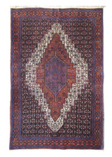 Persian Rug Sanandaj Handmade Area Tribal 4'4"x6'5" (4x6) Blue Red Geometric Design #A27185